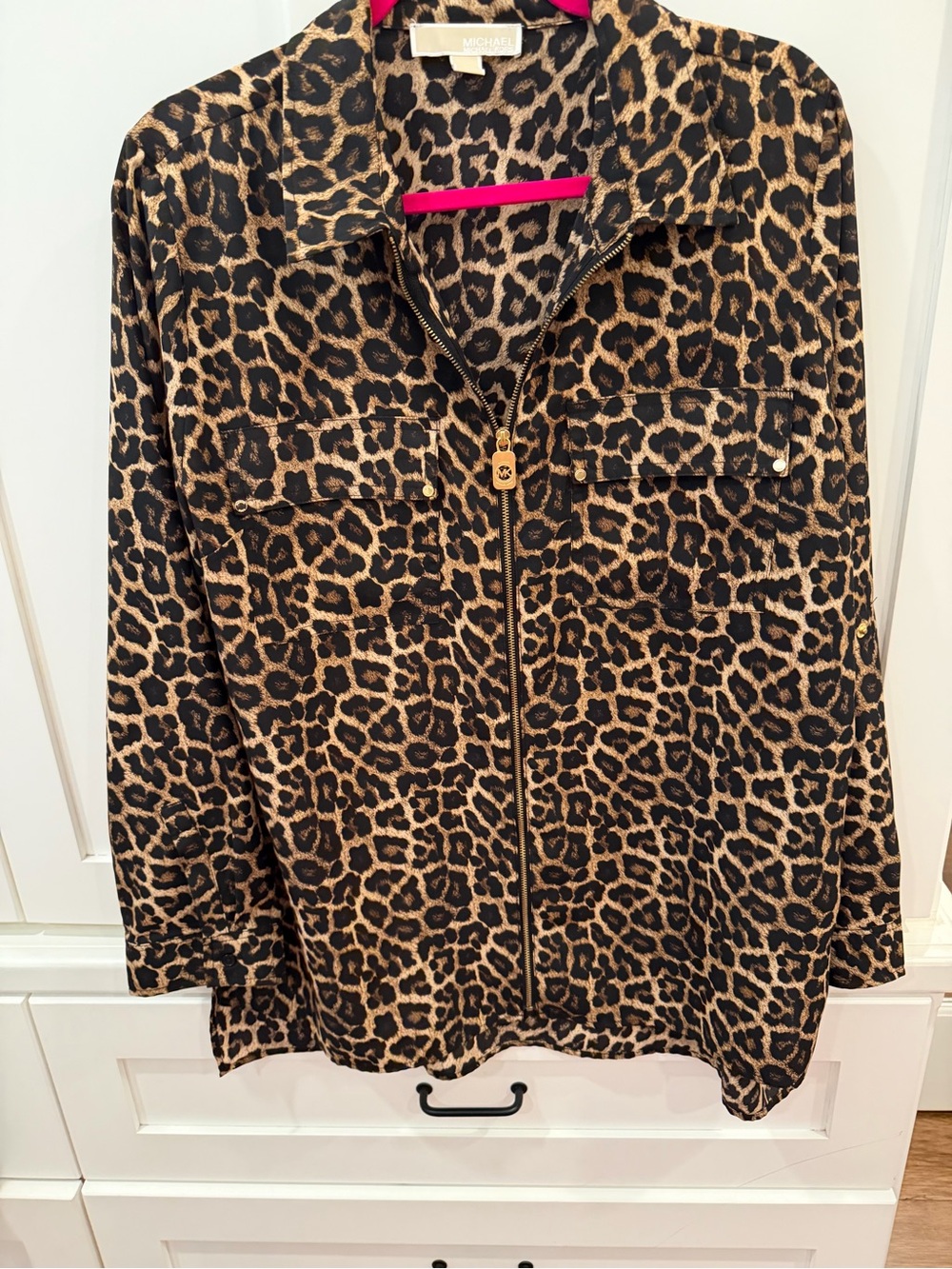 Michael Kors Leopard Zip-Front leopard blouse